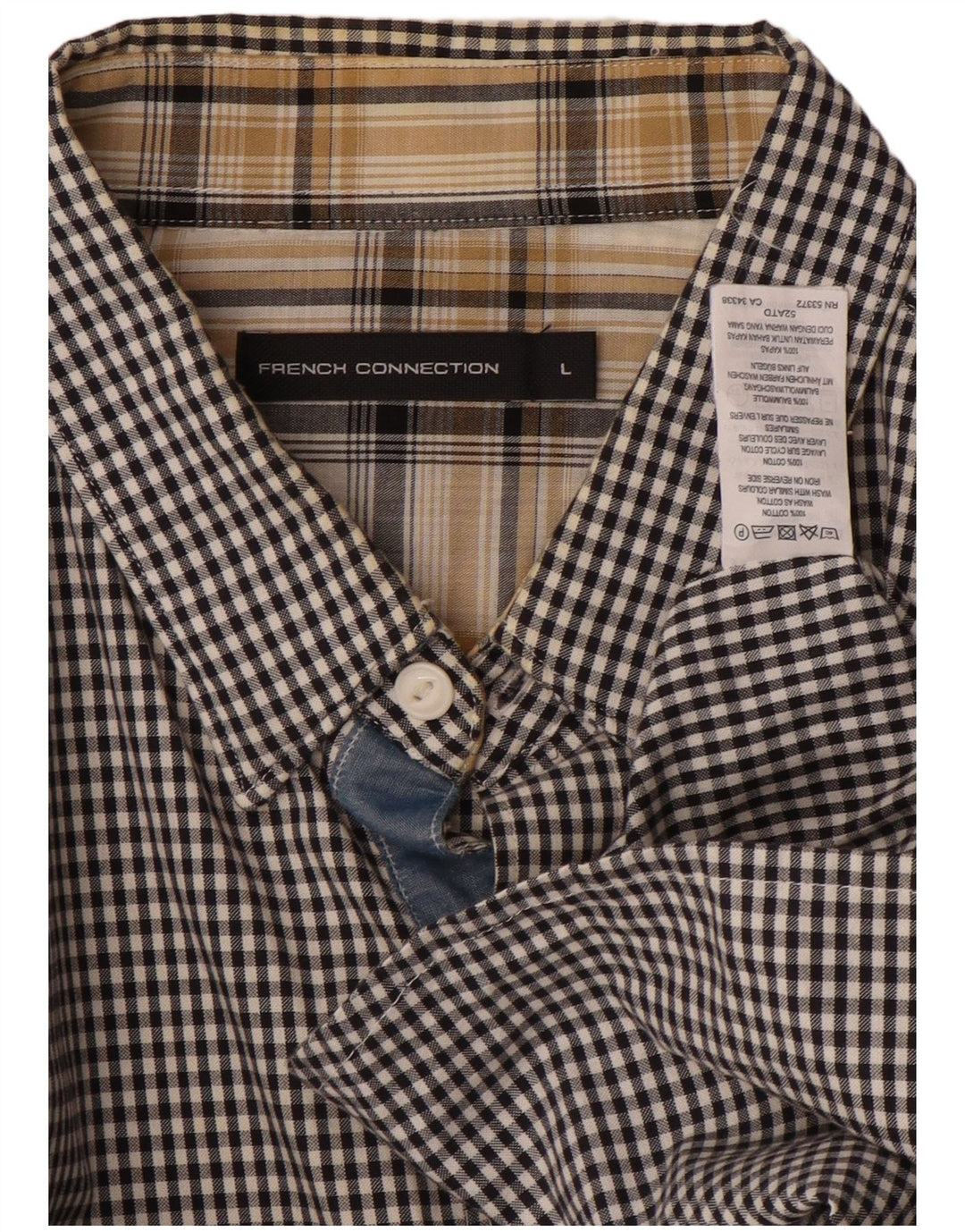 FRENCH CONNECTION Mens Shirt Large Black Gingham Cotton