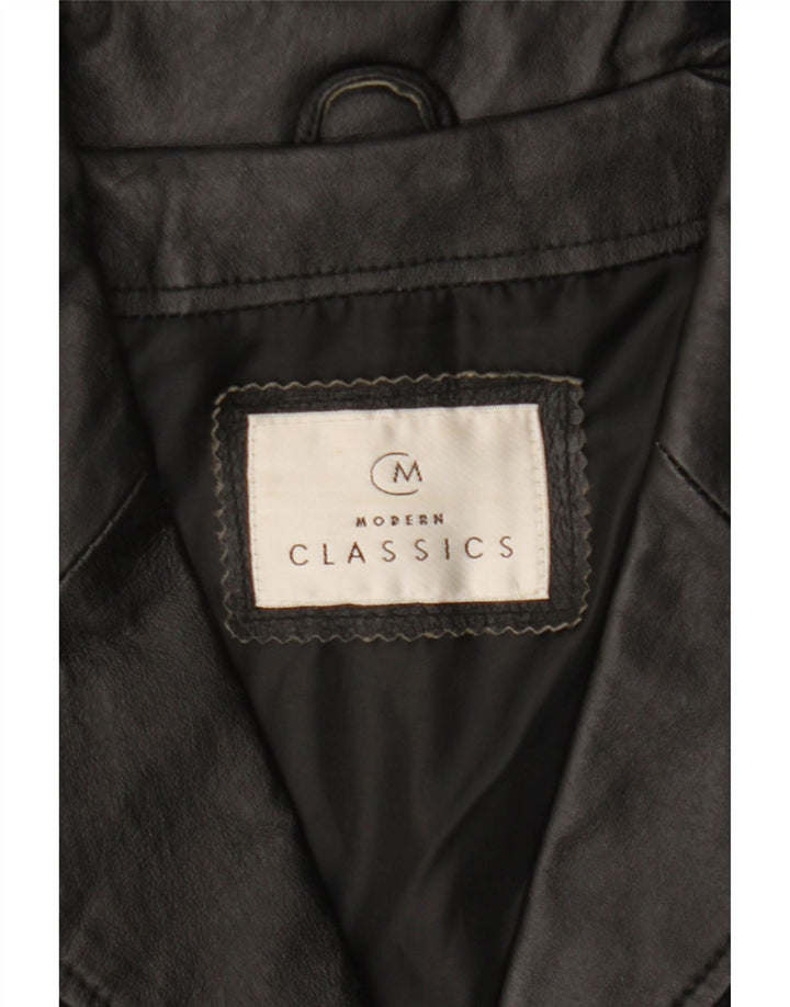 CLASSICS Womens Leather 3 Button Blazer Jacket UK 14 Medium Black Leather Vintage Classics and Second-Hand Classics from Messina Hembry 