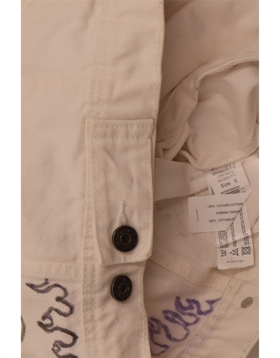 Giacca in denim grafico da donna ALCOTT UK 1O piccola cotone bianco