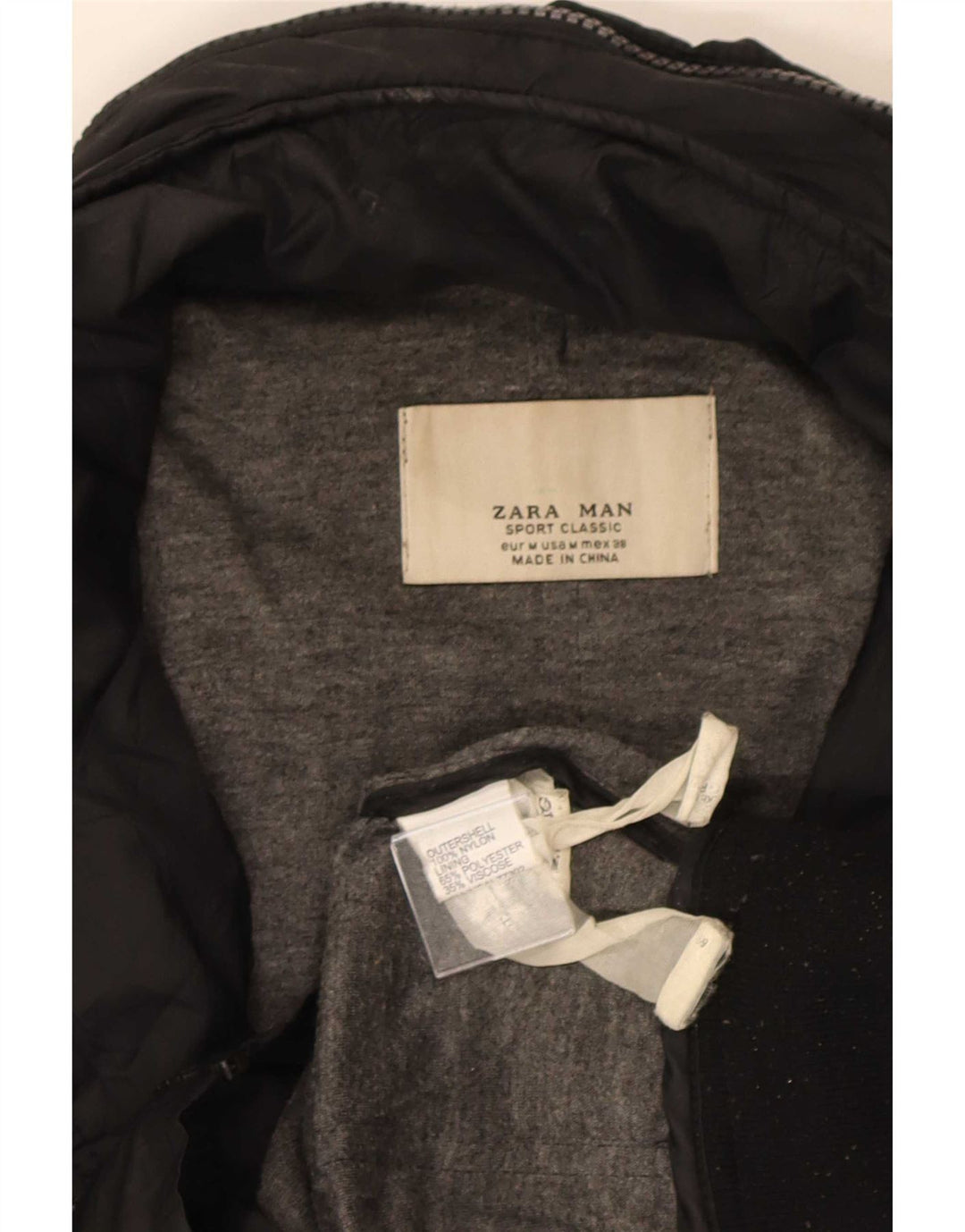 Zara Mens Hooded Bomber Jacket UK 38 Medium Black Nylon