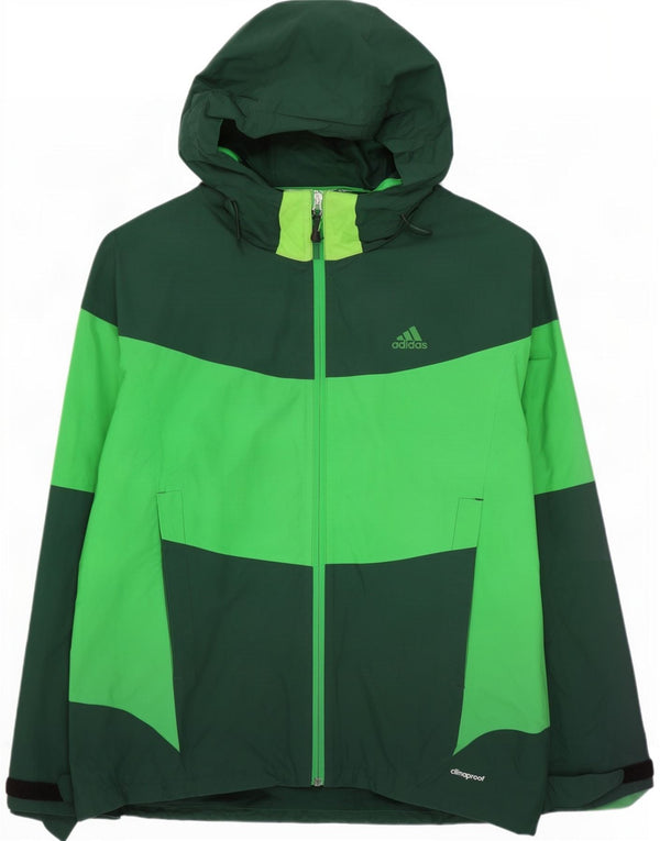 Adidas Mens Clima Proof Hooded Rain Jacket UK 44 2XL Green Colourblock