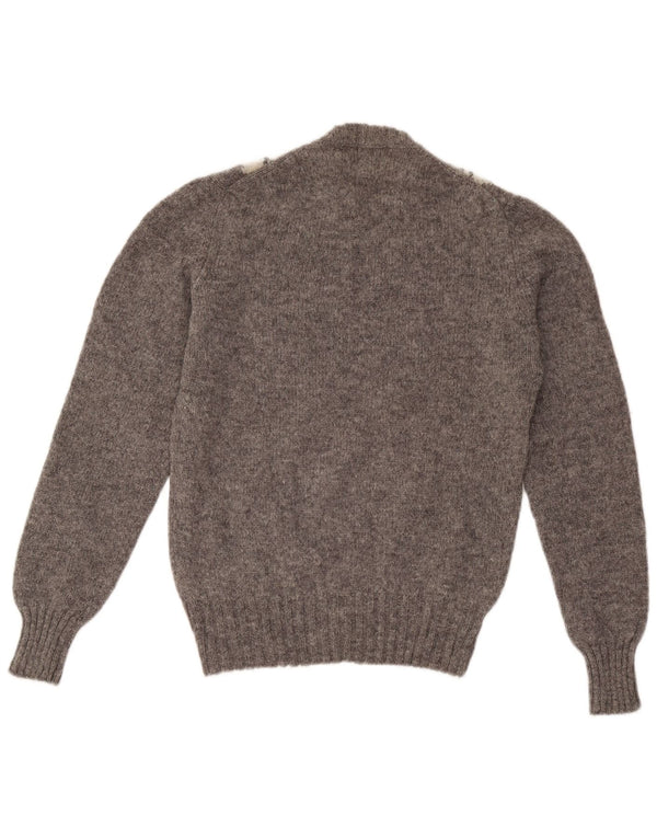 Claudio Womens Crew Neck Jumper Sweater UK 14 Large Grey Argyle/Diamond