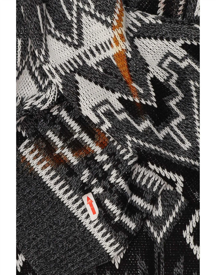 Vintage Mens Boat Neck Jumper Sweater Large Grey Geometric