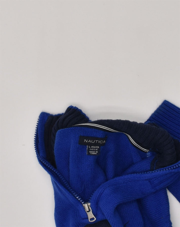 NAUTICA Girls Zip Neck Jumper Sweater 14-15 Years Large Blue Colourblock | Vintage Nautica | Thrift | Second-Hand Nautica | Used Clothing | Messina Hembry 