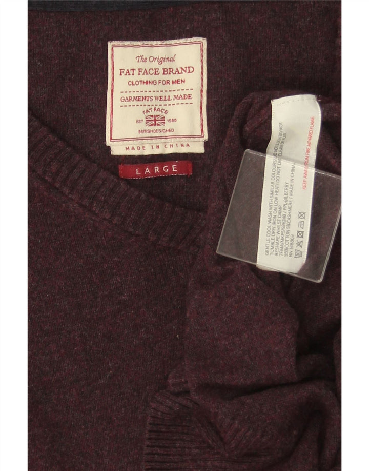 Fat Face Mens V-Neck Jumper Sweater Large Purple Cotton