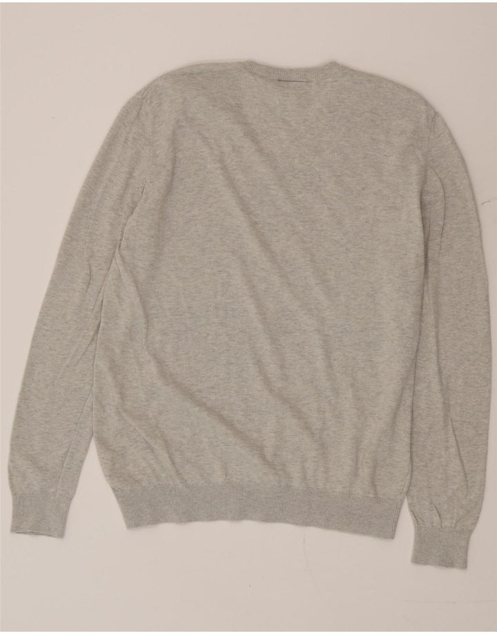 Lacoste Mens V-Neck Jumper Sweater Size 5 Large Grey Flecked Cotton
