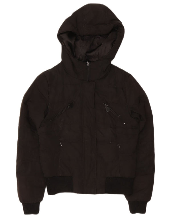 Zara Mujer Chaqueta Acolchada Con Capucha UK 10 Small Black