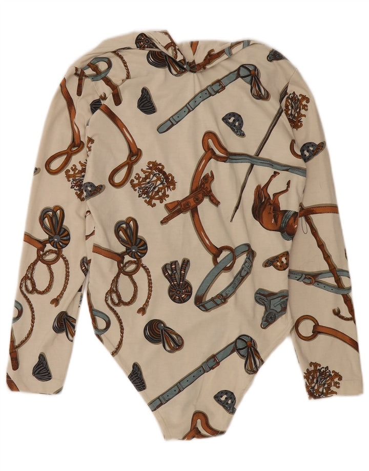 PHARD Womens Abstract Pattern Long Sleeve Bodysuit UK 12 Medium Off White