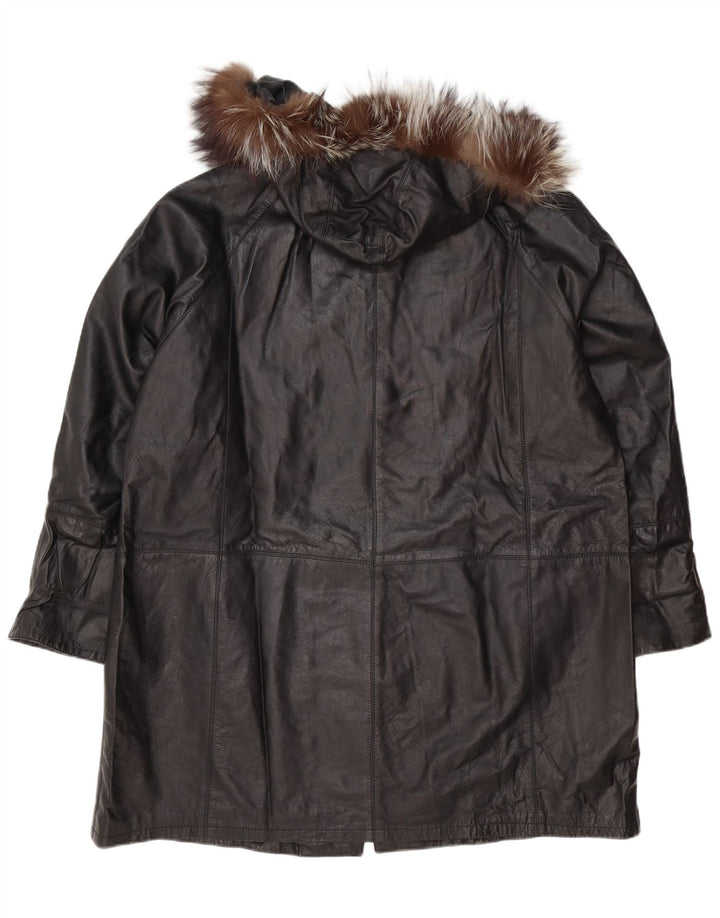 Vintage Womens Hooded Oversized Leather Coat IT 48 XL Black Leather