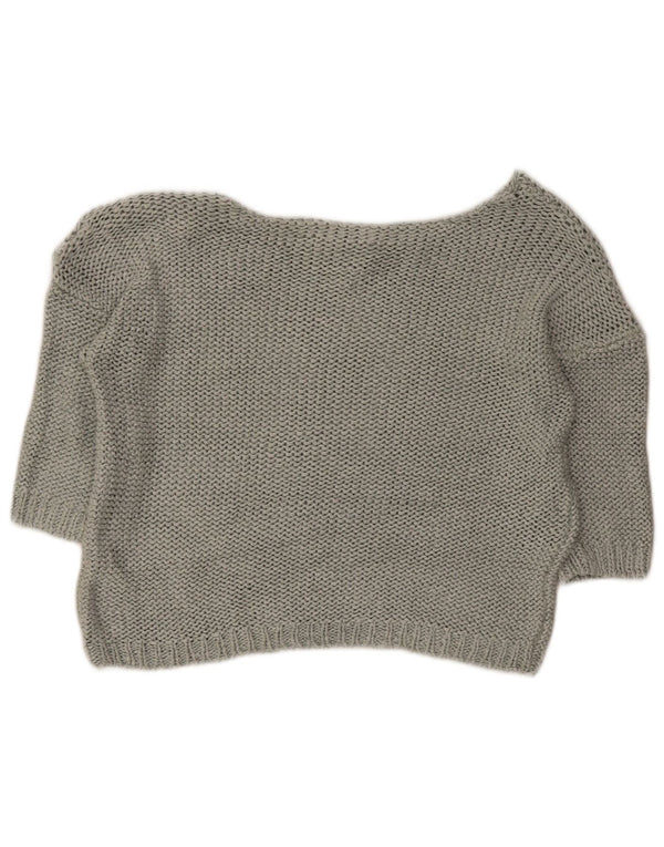 Guess Womens Crop 1/2 Sleeve Boat Neck Jumper Sweater UK 14 Medium Green