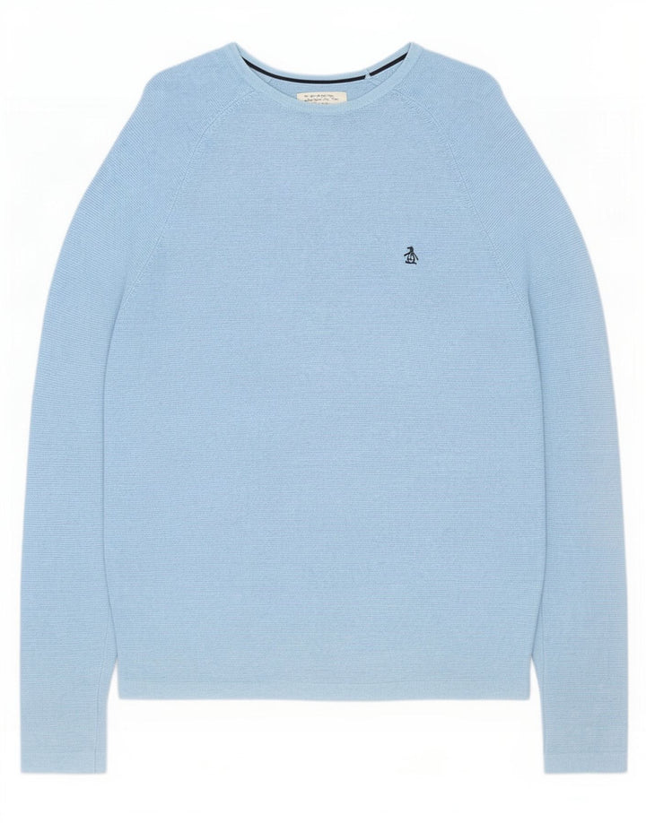 Penguin Mens Boat Neck Jumper Sweater Medium Blue Cotton