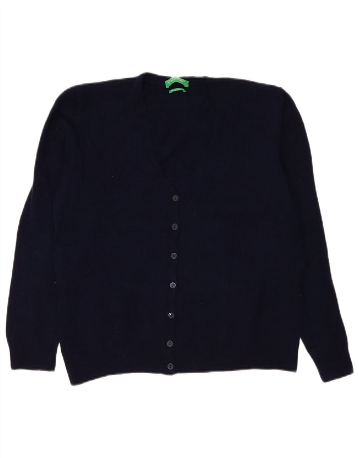 Benetton Womens Cardigan Sweater UK 14 Large Navy Blue Wool