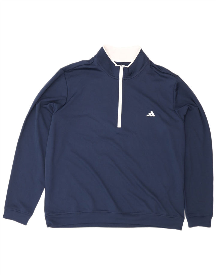 Adidas Mens Zip Neck Sweatshirt Jumper XL Navy Blue Polyester