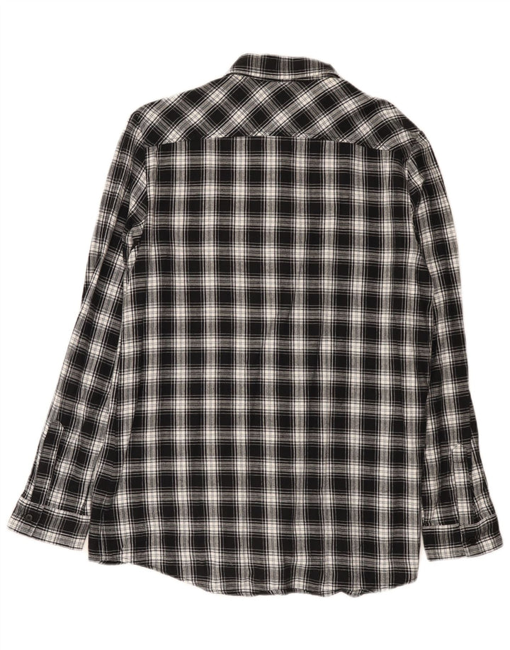 Carrera Womens Flannel Shirt UK 14 Medium Black Plaid Cotton