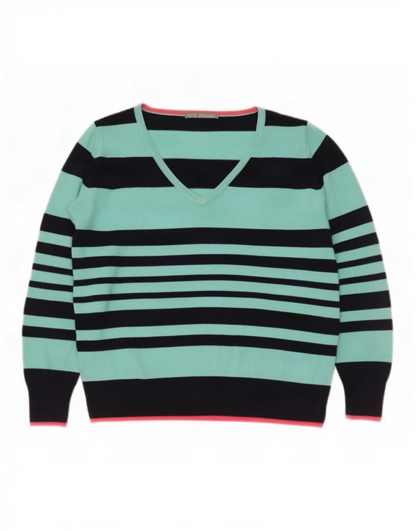 Maglione da donna Marks & Spencer con scollo a V UK 18 XL a righe turchesi