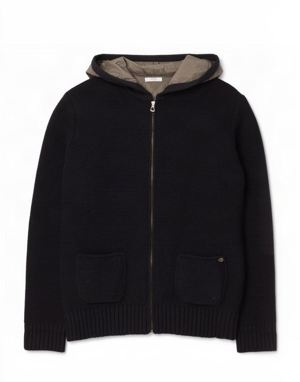 Liu Jo Mens Hooded Cardigan Sweater 2XL Navy Blue Acrylic