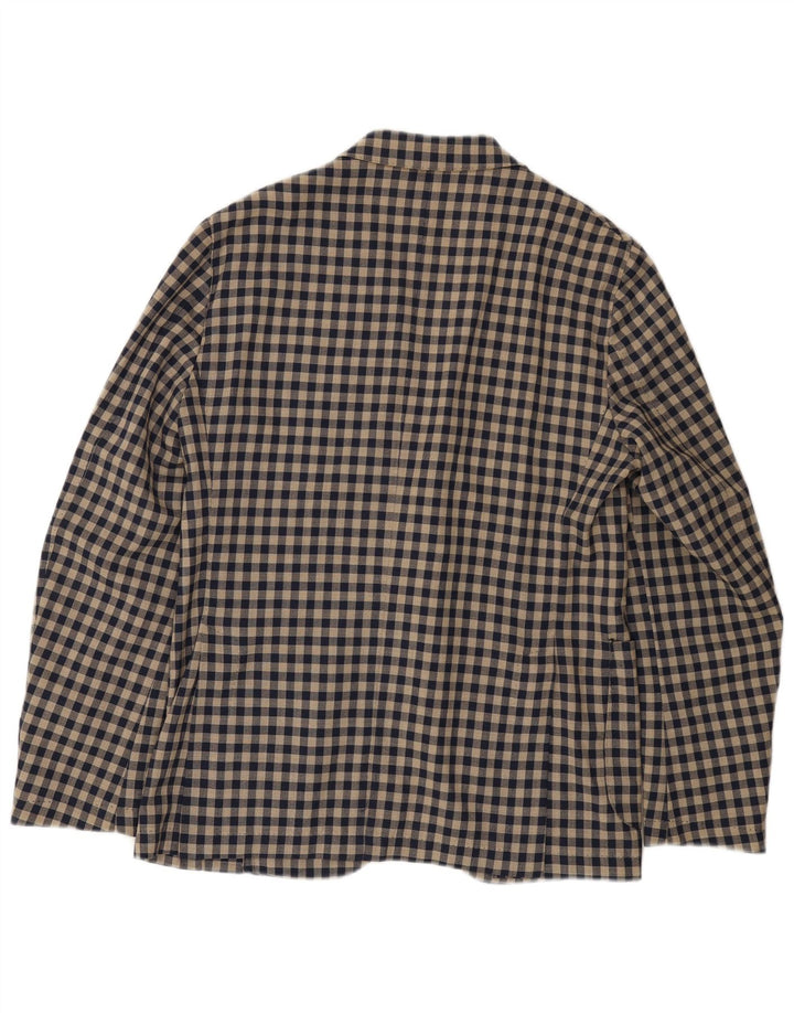 Angelico Mens 2 Button Blazer Jacket IT 50 Large Beige Gingham Wool