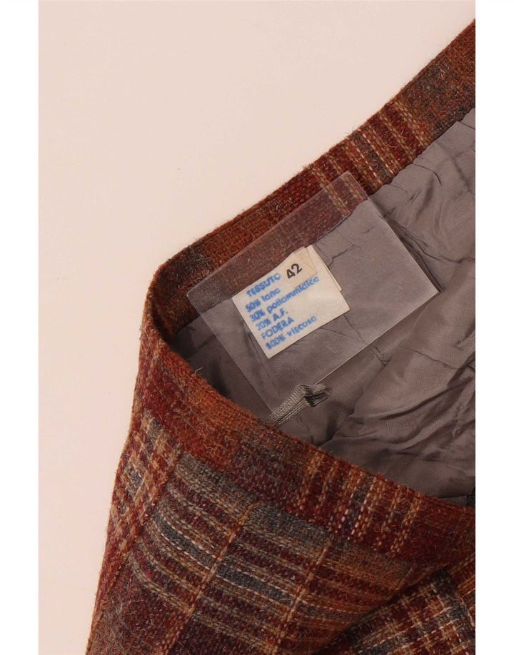 jupe plissée femme vintage IT 42 Medium W26 Brown Check Wool