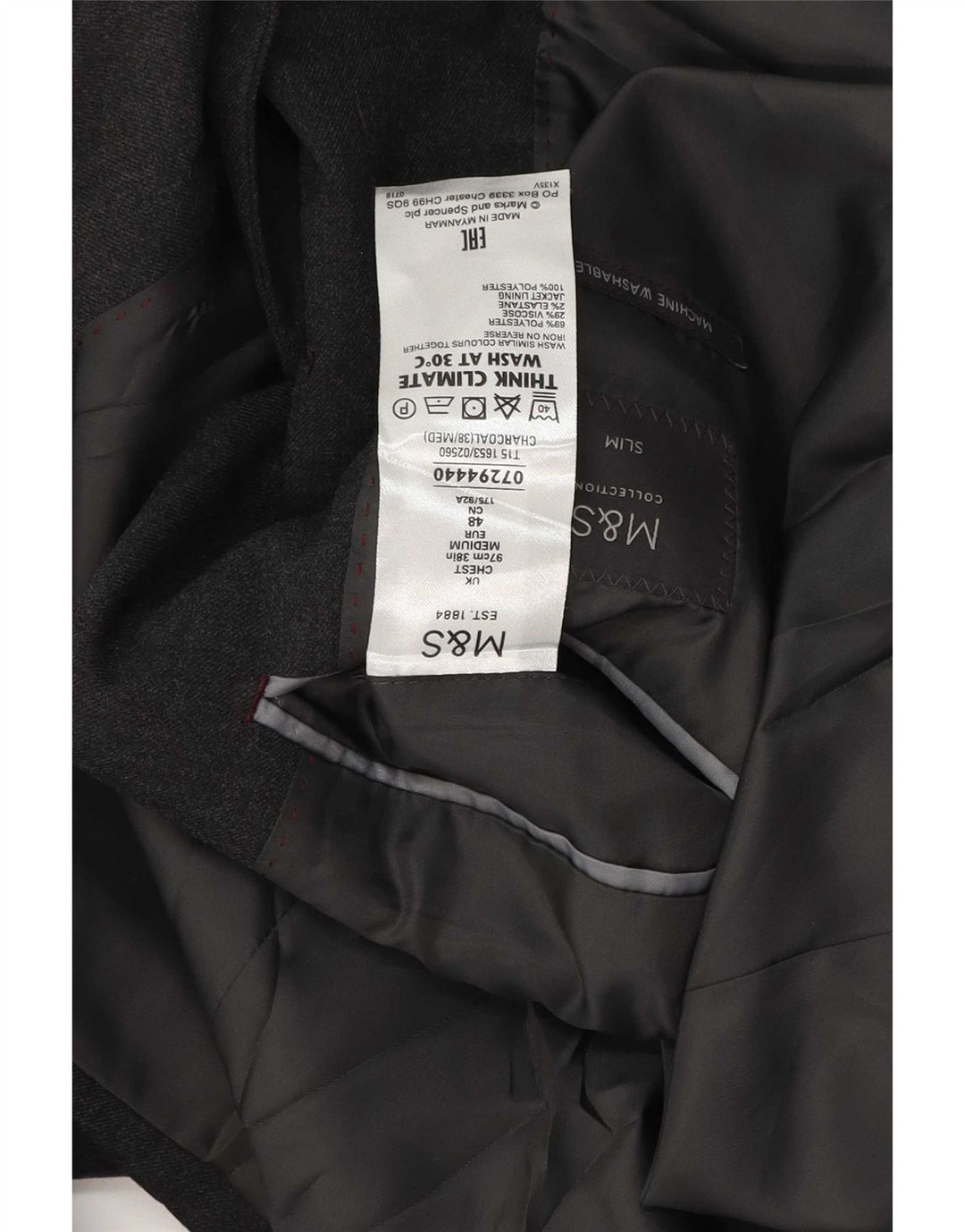 Jaqueta blazer masculina Marks & Spencer com 2 botões Slim Fit Reino Unido 38 lã cinza médio