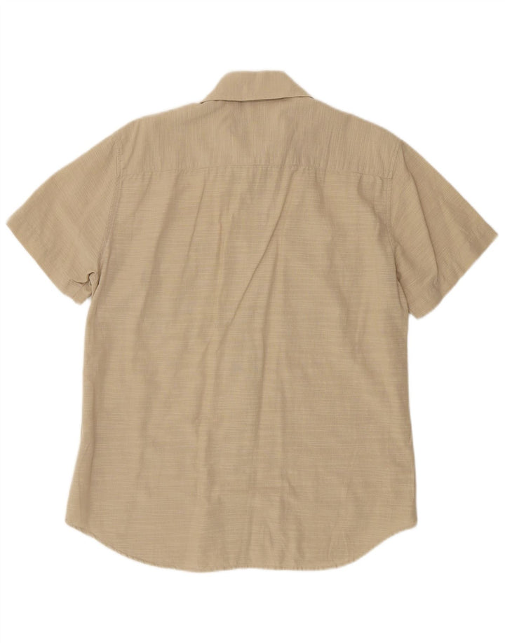 CARRERA Mens Short Sleeve Shirt Medium Beige Pinstripe Cotton