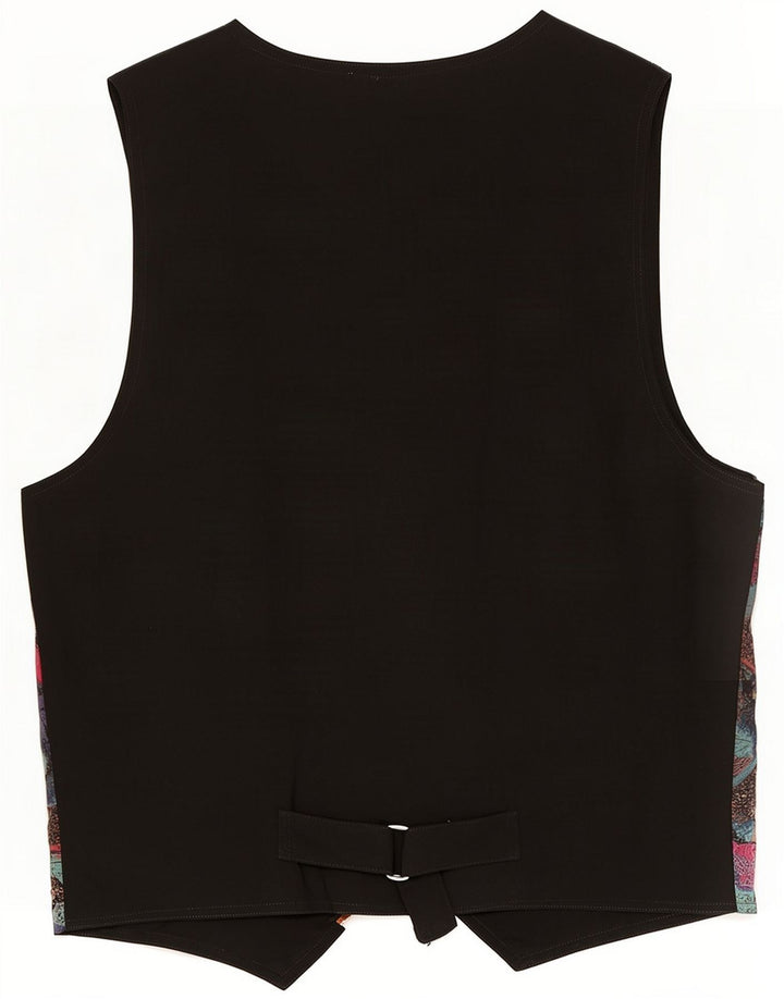 vintage Womens Abstract Pattern Crop Gilet UK 10 Petit Multicolore
