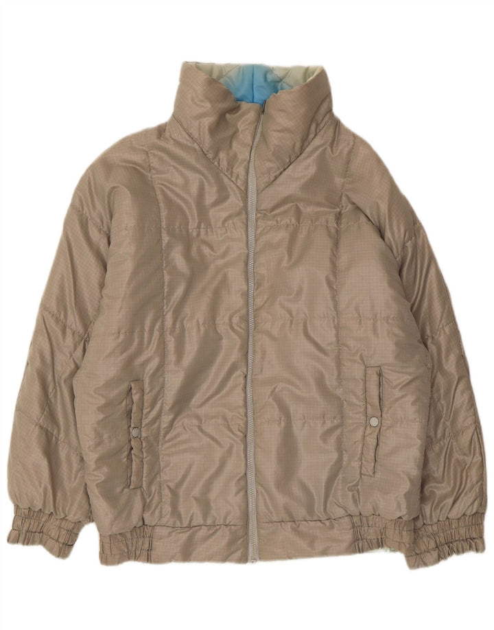 Vintage Womens Padded Jacket UK 14 Medium Blue Chevron Synthetic