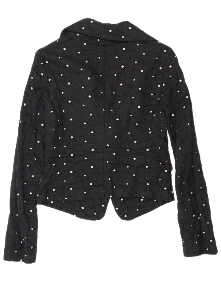 Benetton Womens Crop 2 Button Blazer Jacket IT 42 Medium Black Spotted