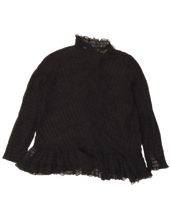 Zara Womens See Through Ruffle Front Shirt Blouse UK 14 Medium Black