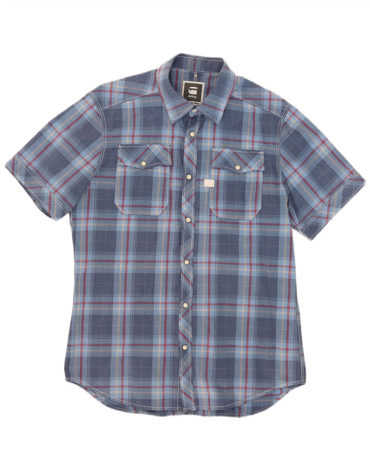 G-Star Mens Short Sleeve Shirt Large Blue Check Cotton
