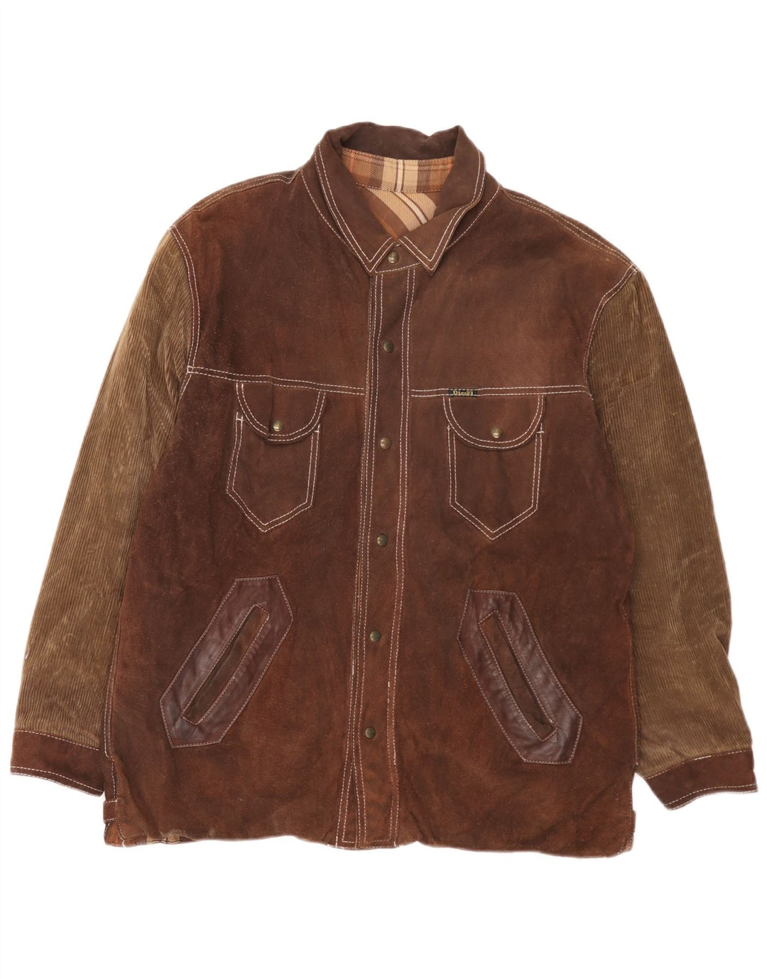 Jachetă reversibilă pentru bărbați Diesel UK 40, mare, maro, piele carouri