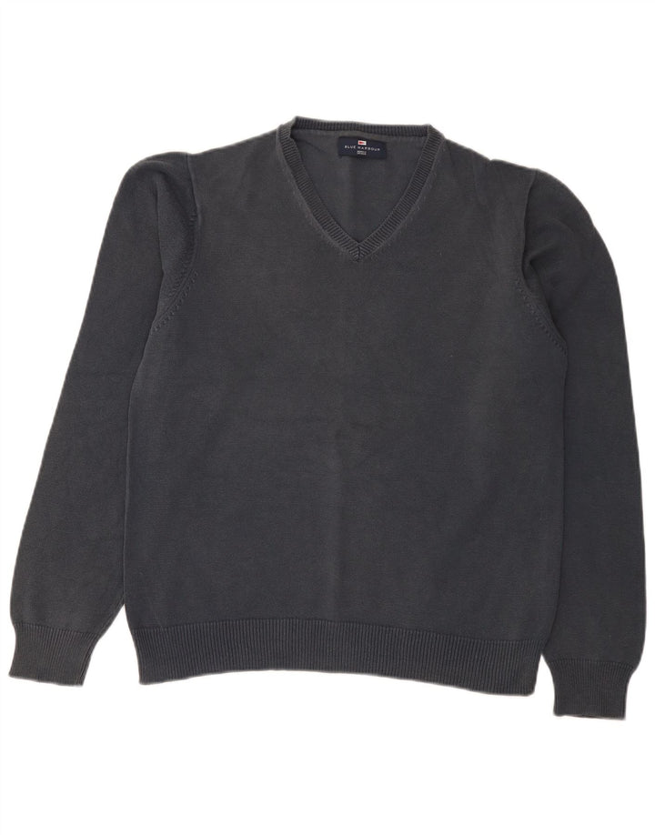 Marks & Spencer Womens V-Neck Jumper Sweater UK 14 Medium Navy Blue Cotton