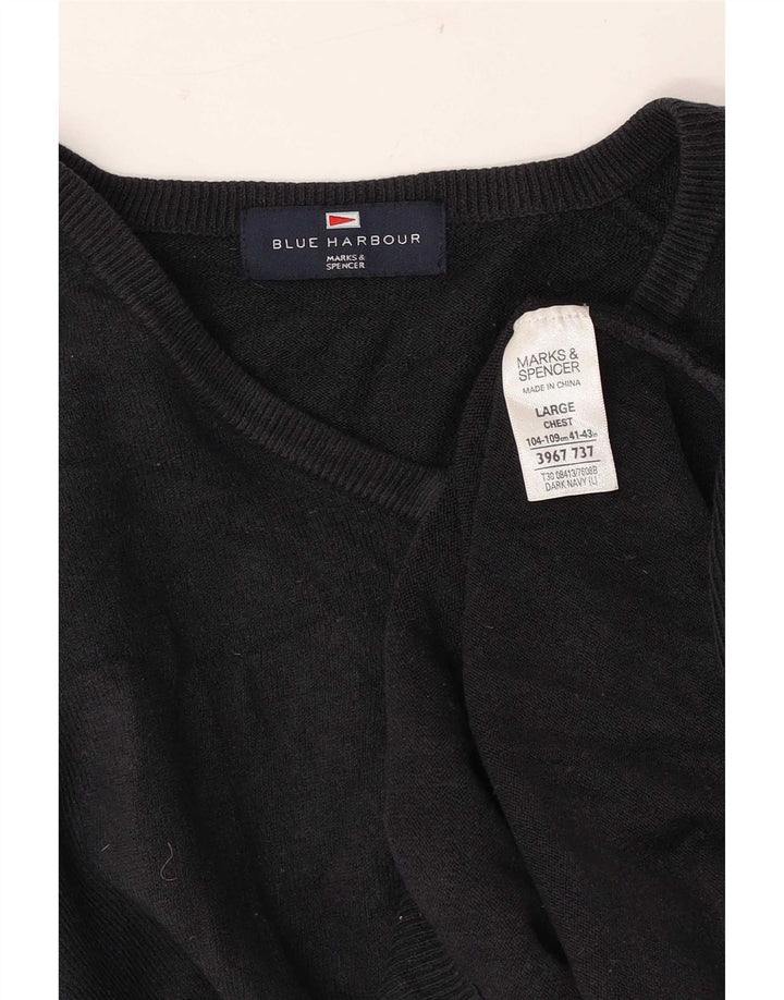 Marks & Spencer Mens Blue Harbour V-Neck Jumper Sweater Large Navy Acrylic