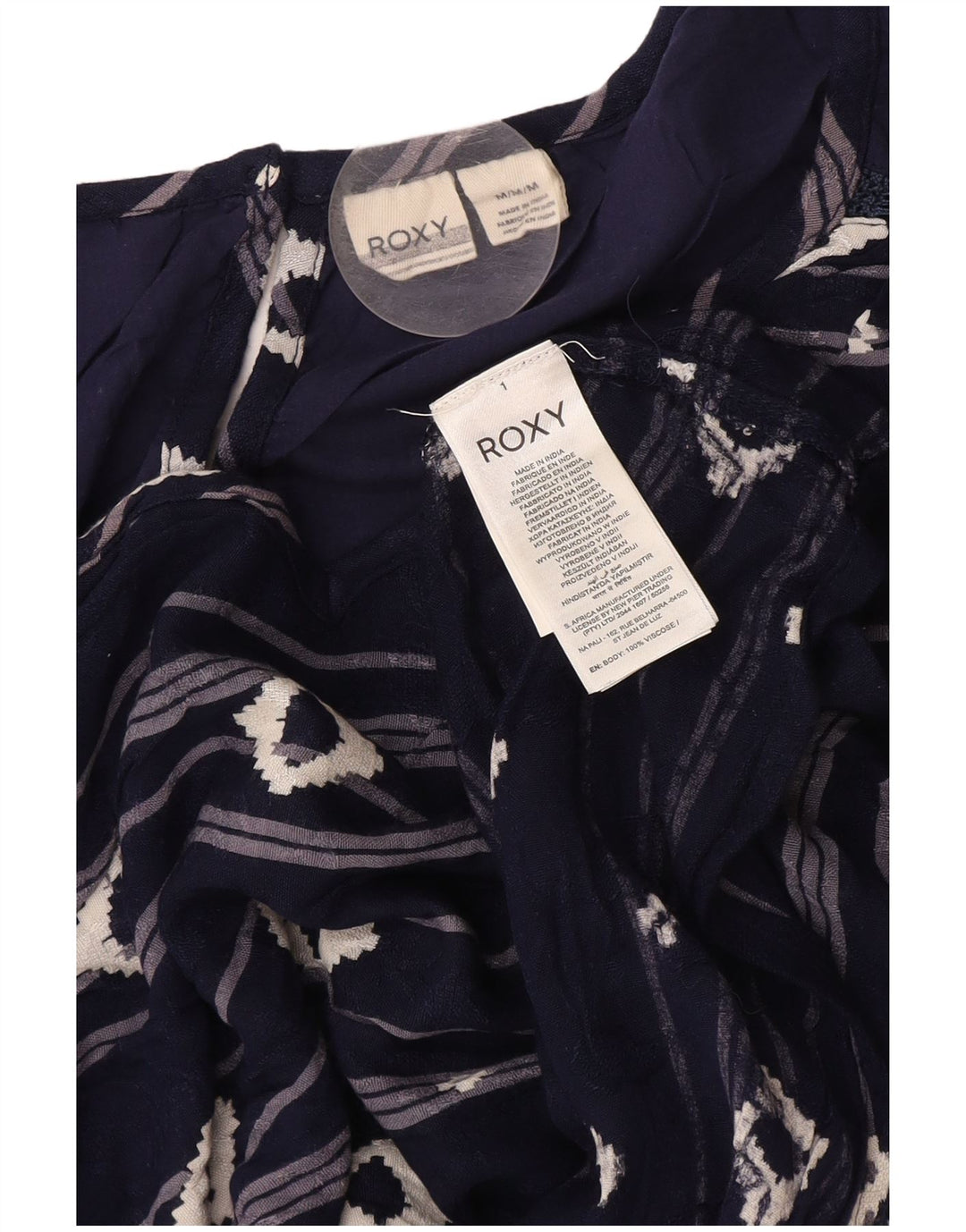 Roxy Camicetta da donna con maniche a 3/4 Top UK 12 Viscosa geometrica blu navy medio
