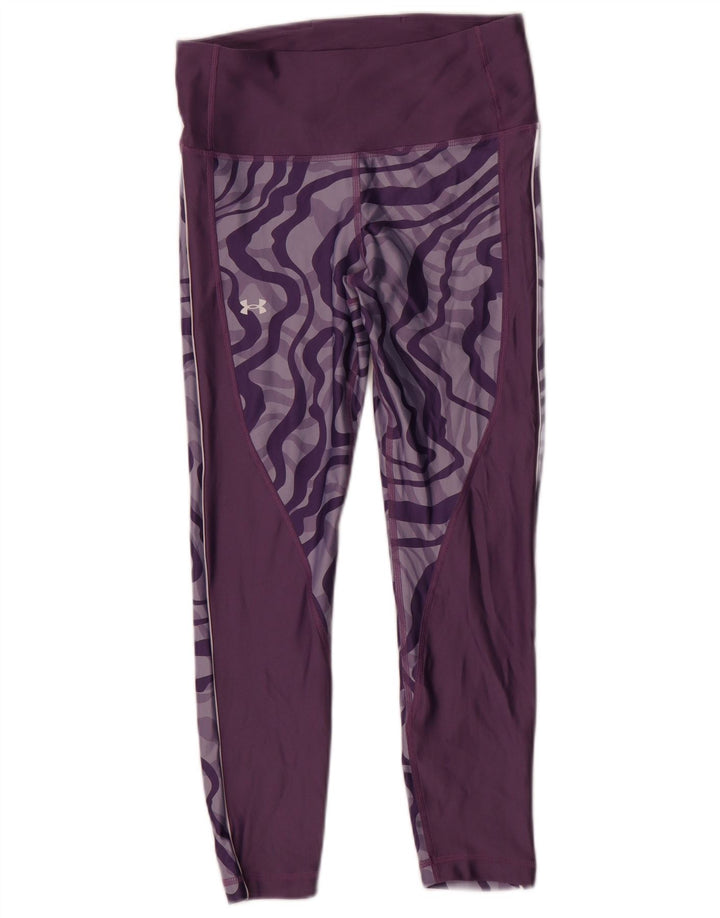 Under Armour Womens Heat Gear Abstract Pattern Leggings UK 14 Medium Purple