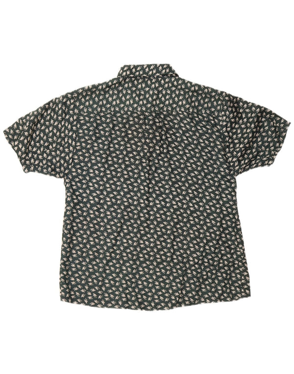 vintage Chemise à manches courtes pour hommes Grande soie florale verte