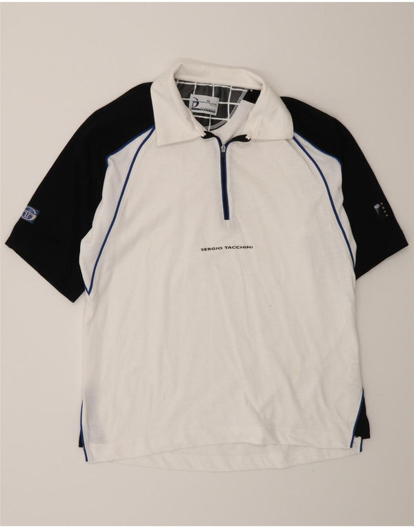Sergio Tacchini Mens Polo Shirt Small White Colourblock Cotton