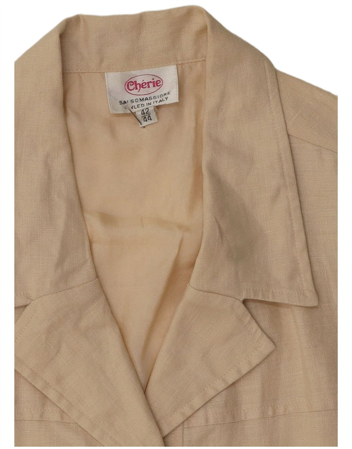 Cherie Giacca Blazer da Donna a 4 Bottoni IT 42/44 Lino Beige Medio