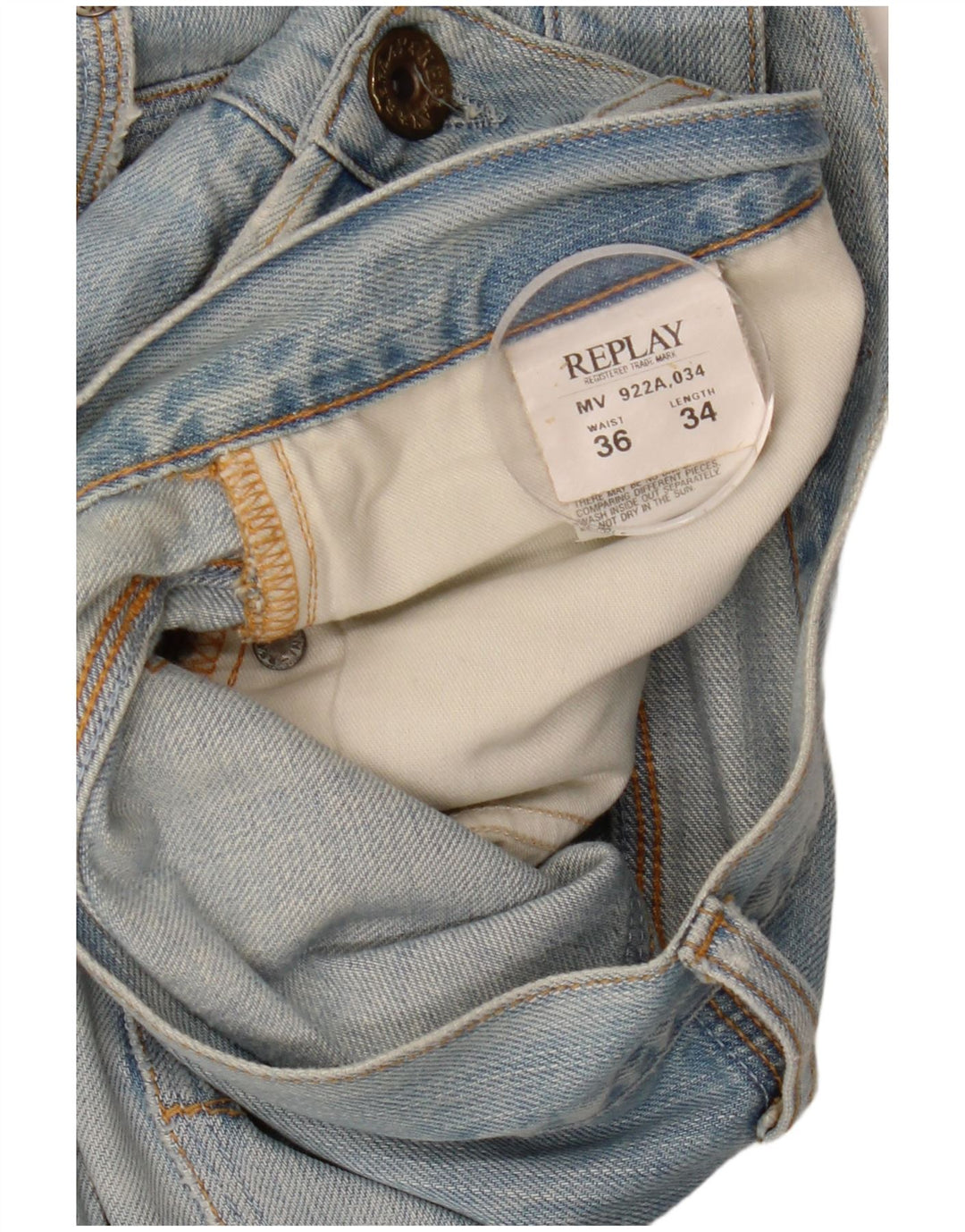 REPLAY Mens Straight Jeans W36 L34  Blue Cotton