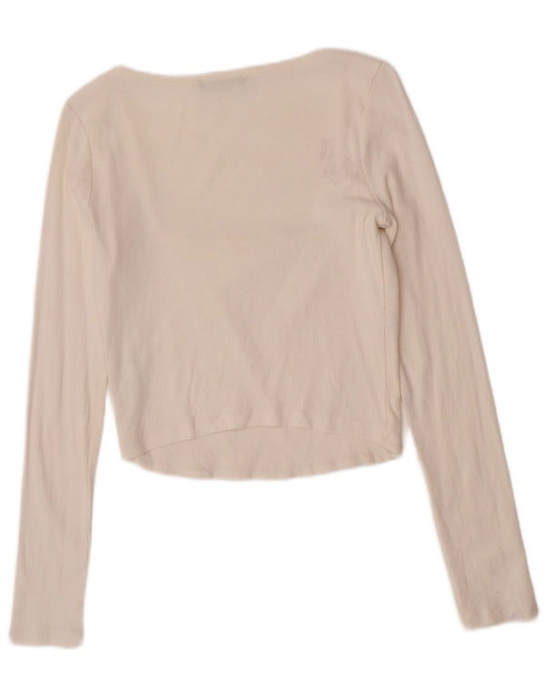 Zara Womens Crop Top Long Sleeve UK 14 Large Off White Cotton