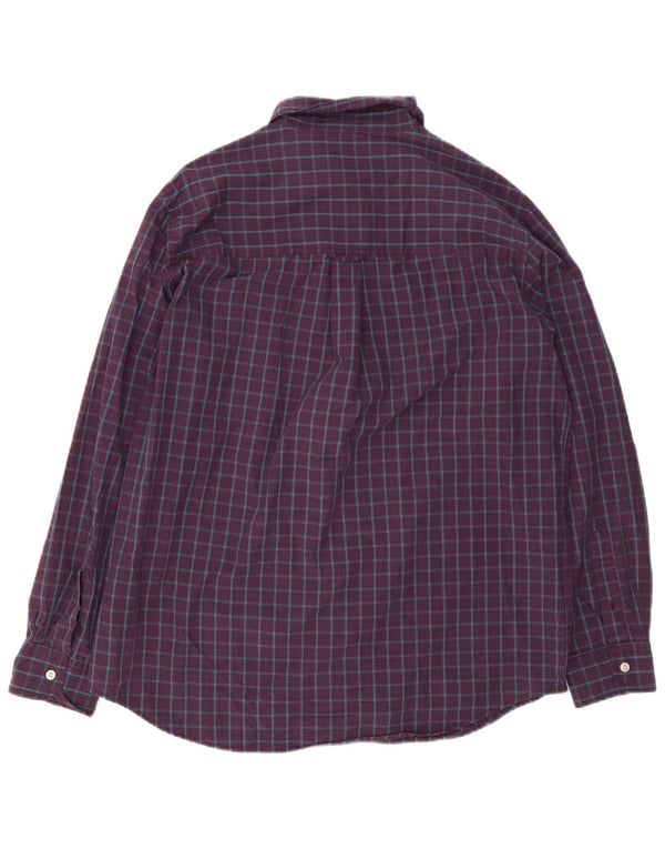 Chaps Mens Easy Care Shirt Large Burgundy Check Cotton