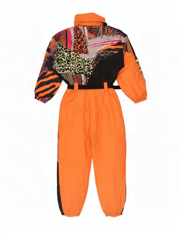 Vintage Girls Graphic Hooded Ski Jumpsuit 11-12 Years Orange Colourblock