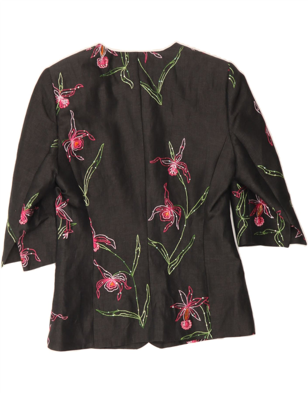 PRESTIGE Womens 3/4 Sleeve 7 button Blazer Jacket UK 10 Small Black Floral Vintage Prestige and Second-Hand Prestige from Messina Hembry 