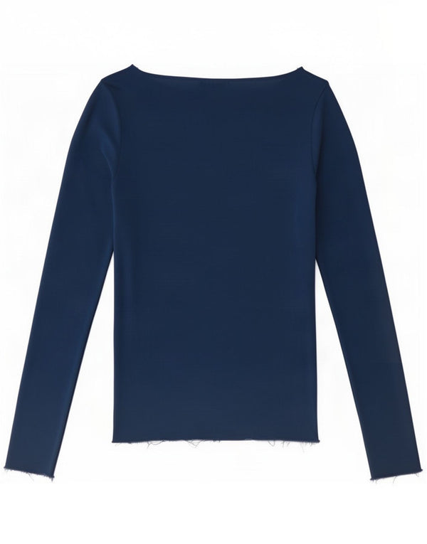 Zara Mujer Top Manga Larga UK 8 Small Azul Marino