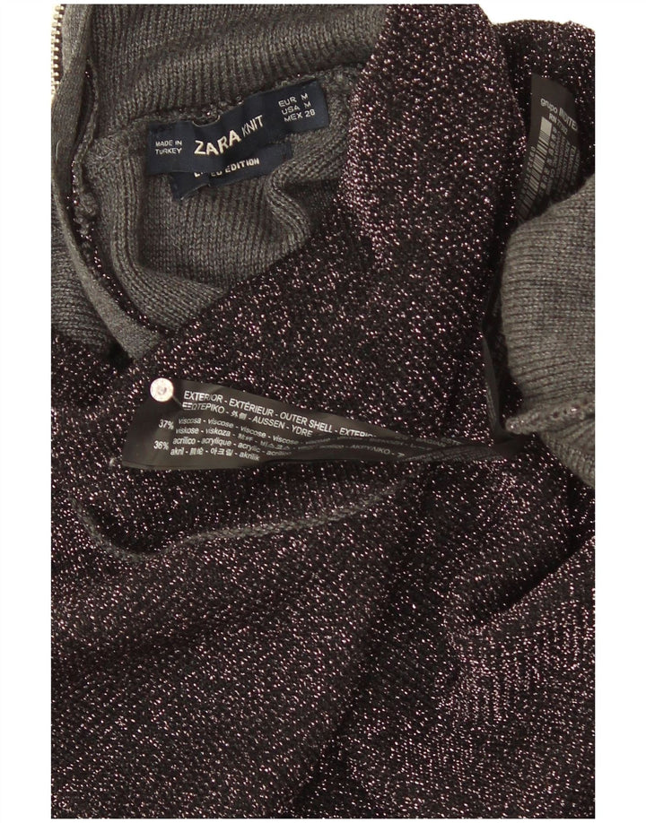 Zara Womens Turtle Neck Jumper Sweater UK 12 Medium Black Flecked Viscose