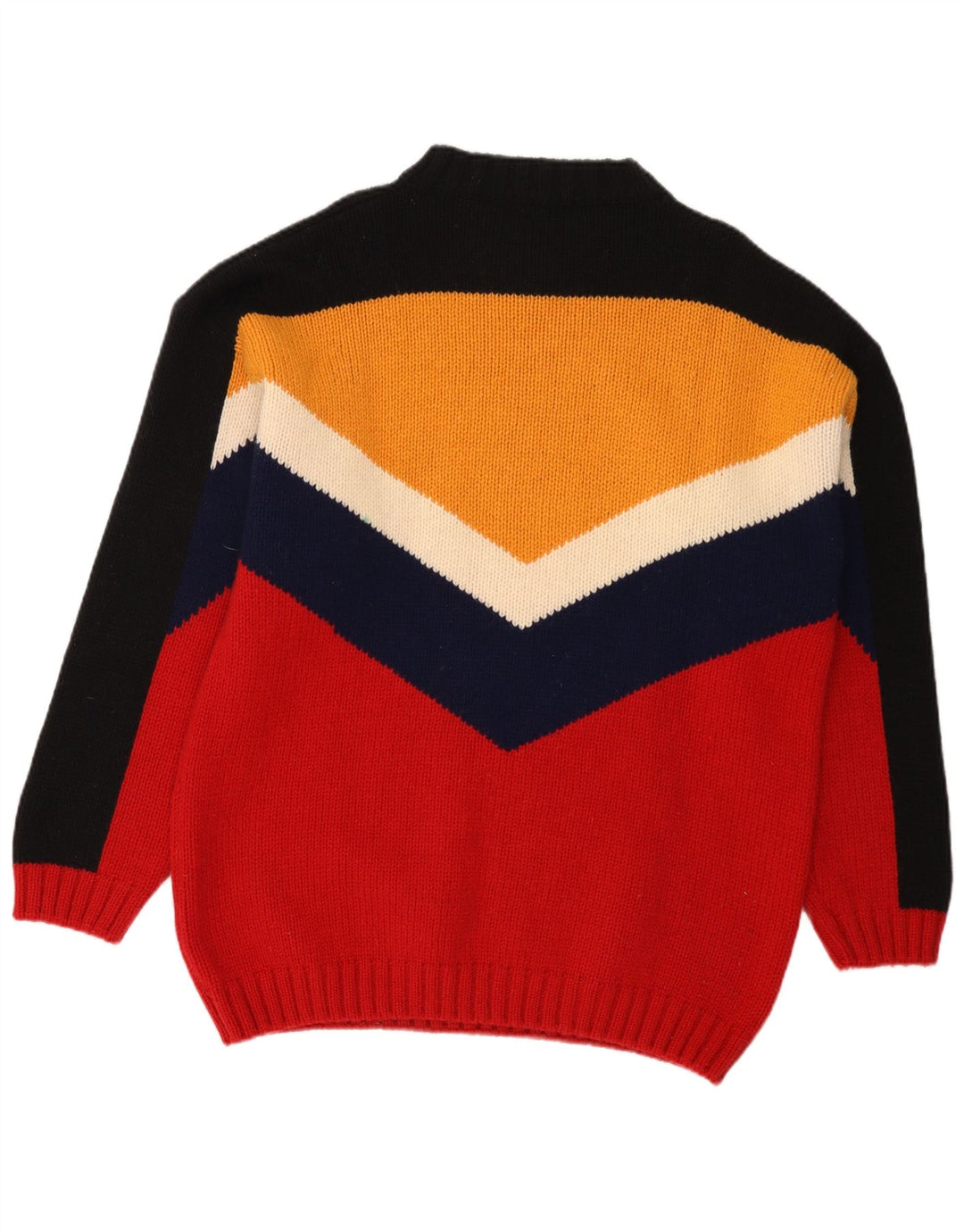 Vintage Mens V-Neck Jumper Sweater Large Multicoloured Colourblock Wool