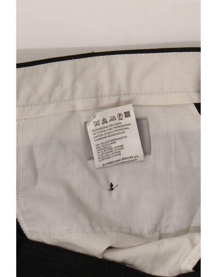 Marks & Spencer Mens Pegged Suit Trousers W36 L33 Black Pinstripe Polyester