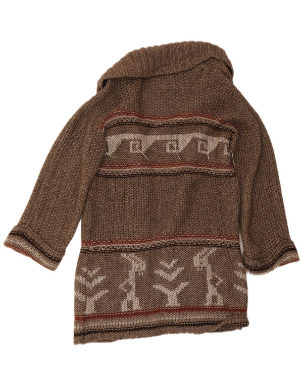 Trussardi Jeans Dame Longline Cardigan Sweater UK 14 Medium Brown Aztec