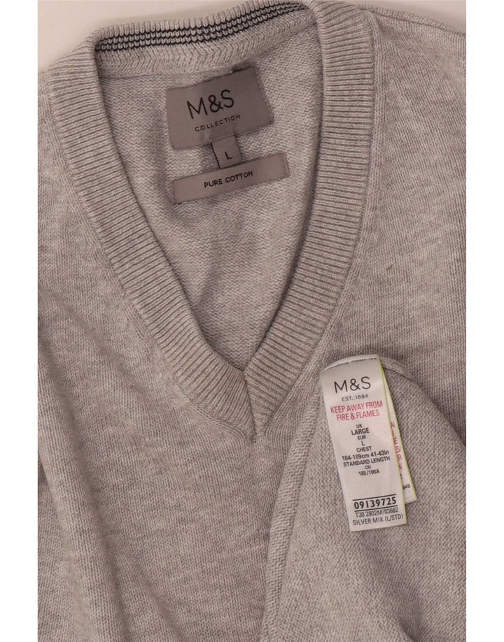 Maglione da uomo con scollo a V Marks & Spencer grande cotone chiazzato grigio