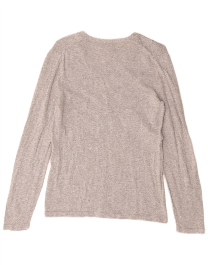 Tommy Hilfiger Damen Top Langarm UK 12 Mittelgrau gepunktete Baumwolle