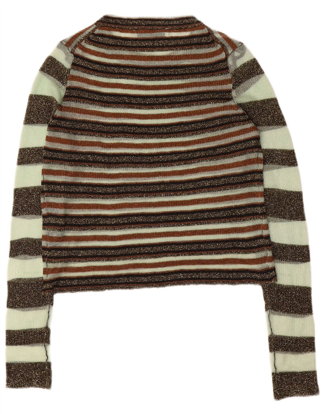 Zara Womens Crop Top Langærmet UK 12 Medium Flerfarvet Stribet
